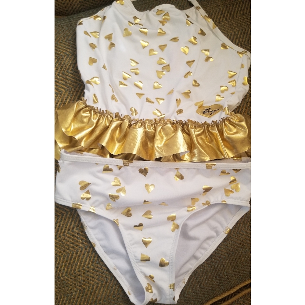 Betsey Johnson Gold Super Fun swimsuit size 12
